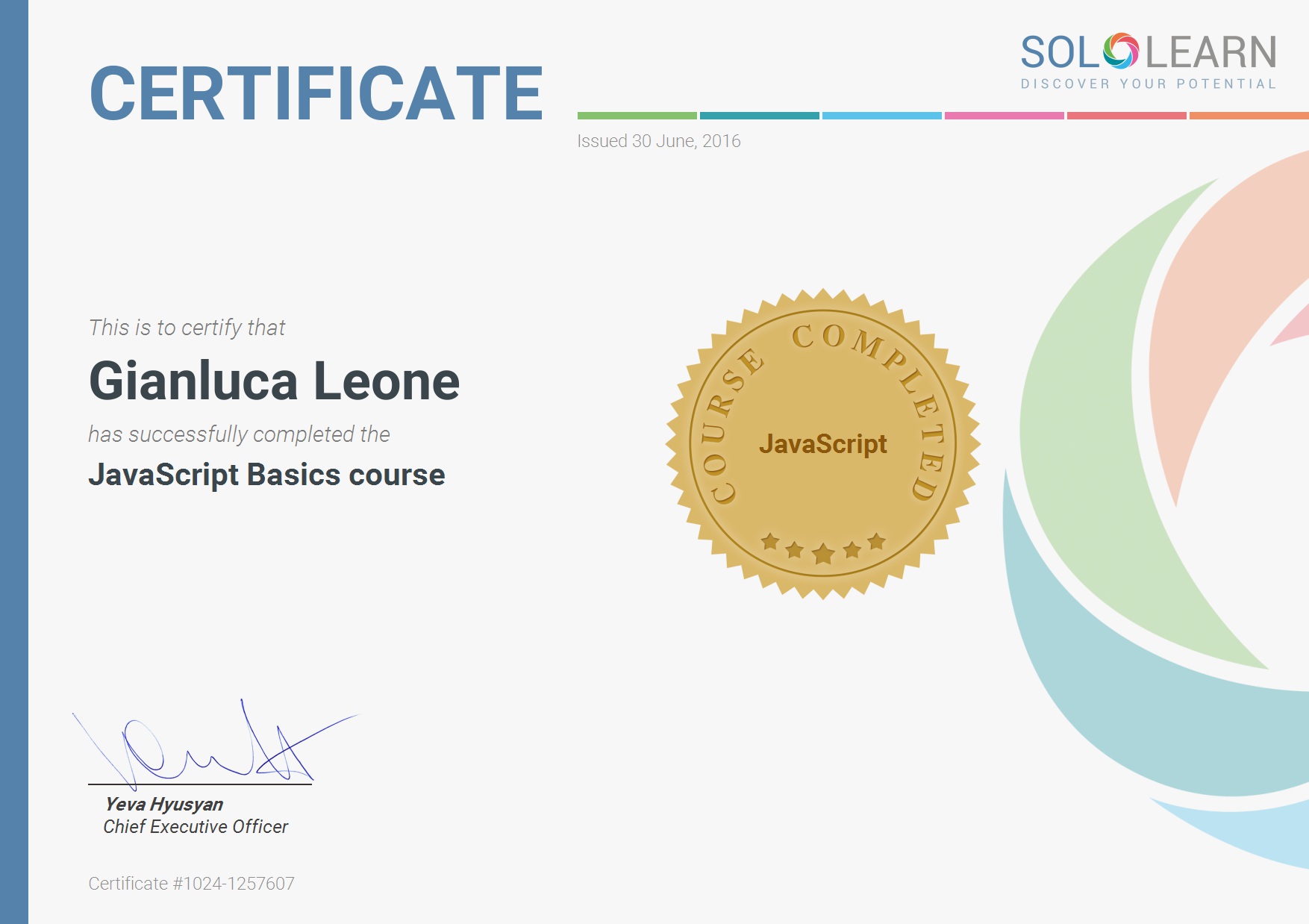 Corso di javascript certificato